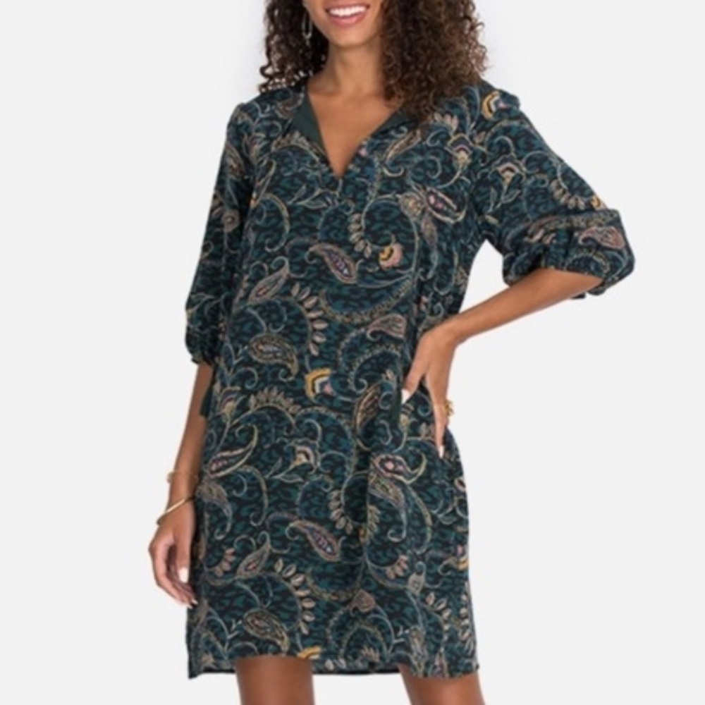 JOHNNY WAS Jade Marzanna Silk Paisley Floral Shift Dress Size Medium